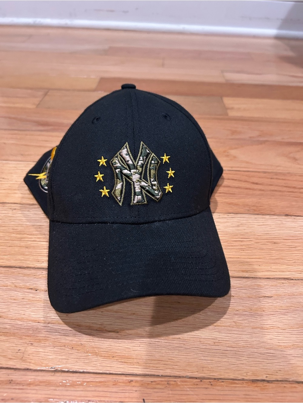Black NY Military Baseball Cap with Yellow Star Accents